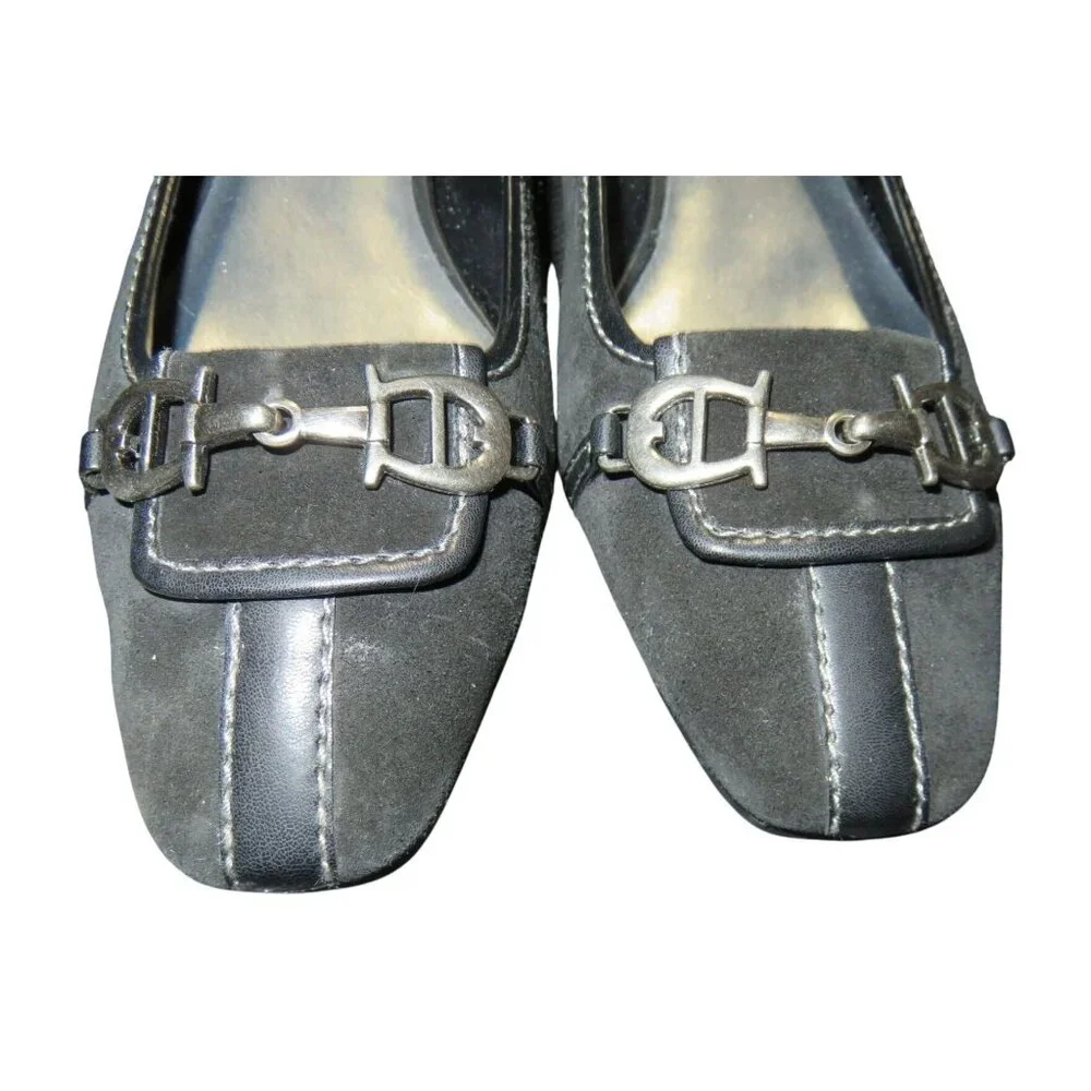 Etienne Aigner Black Italian Suede & Leather Horsebit Buckle D'orsay Pumps sz 8